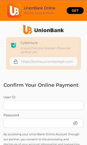 Log in to your bank account by entering your username and password